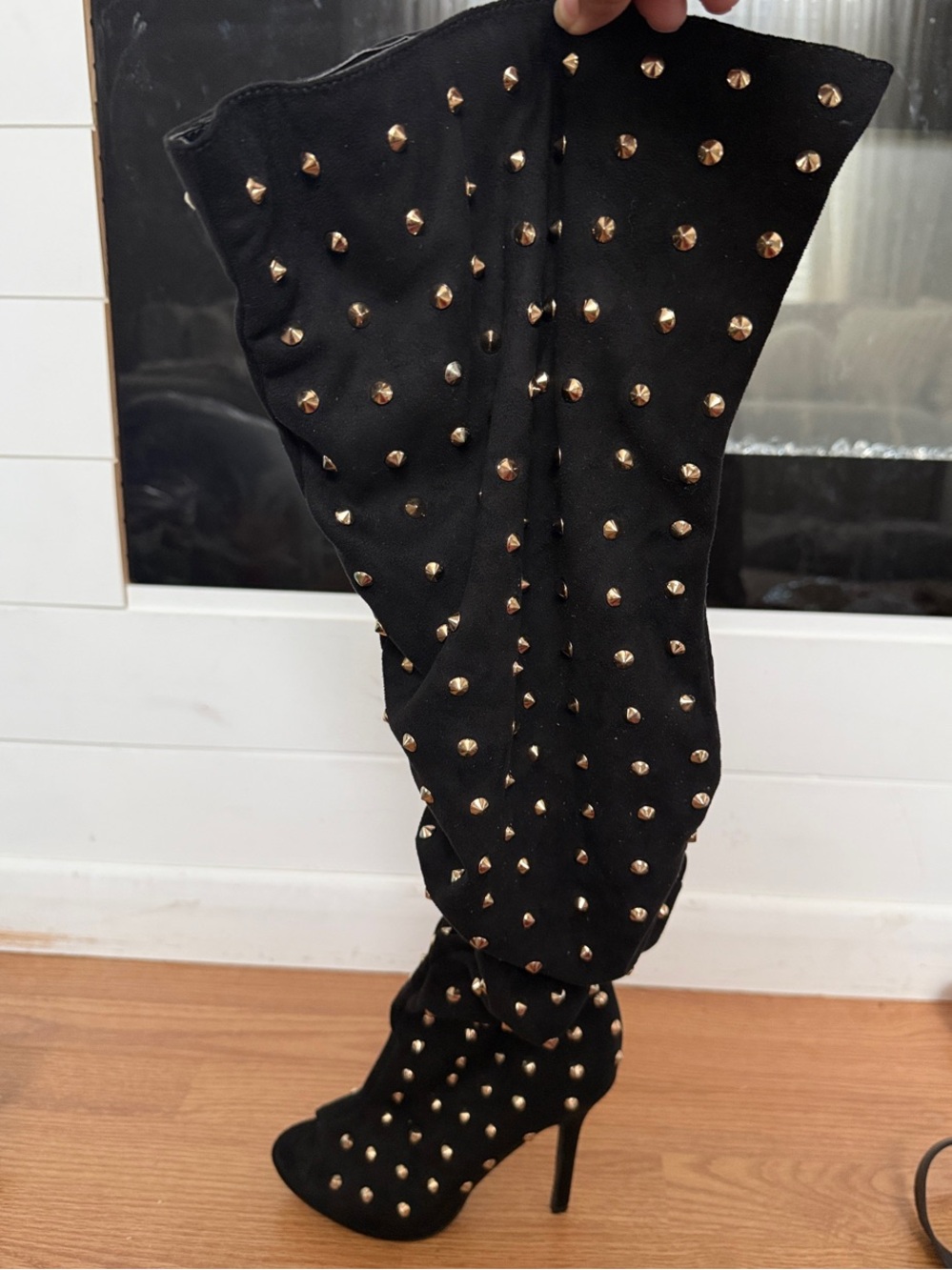 Black Studded Over-the-Knee Stiletto Boots
